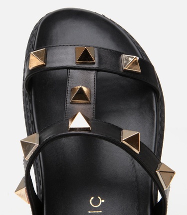  Kadın Deri Siyah Taşlı Terlik