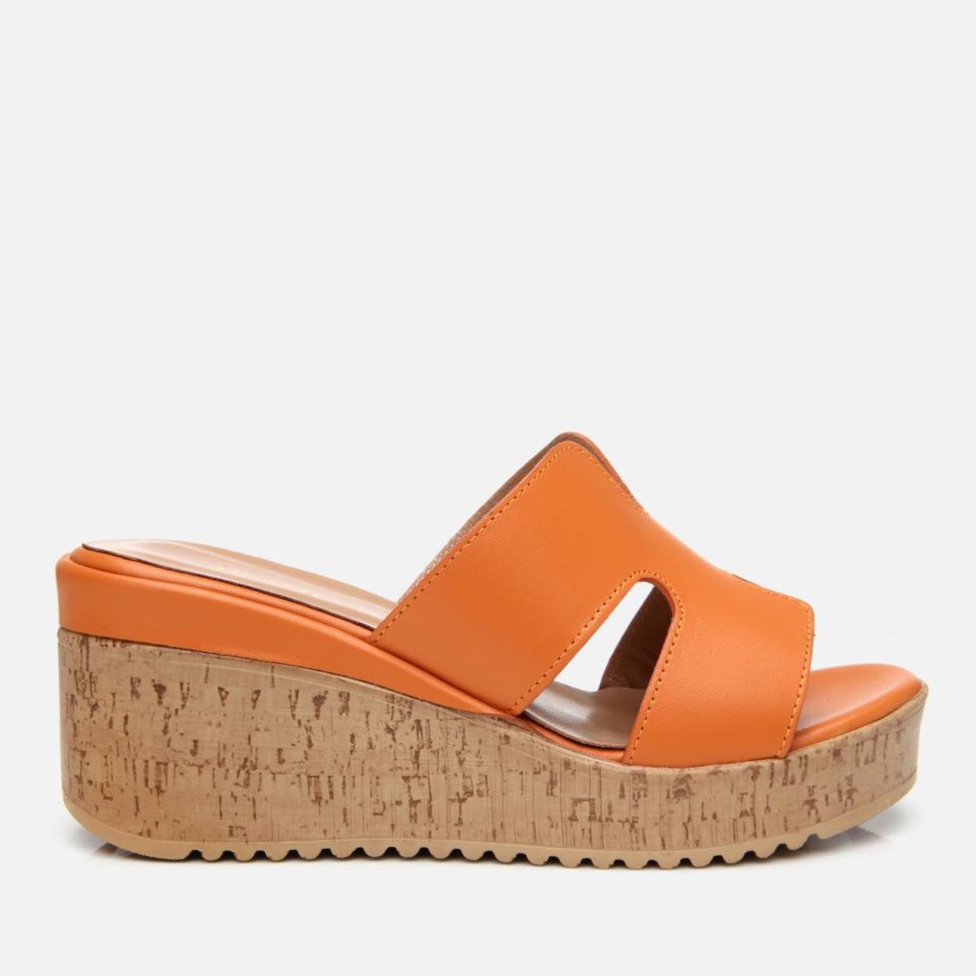 Kadın Deri Turuncu Taşlı Topuklu Terlik