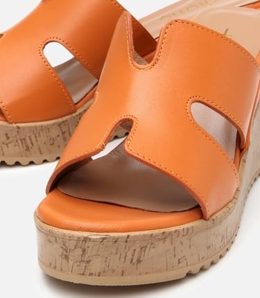  Kadın Deri Turuncu Taşlı Topuklu Terlik