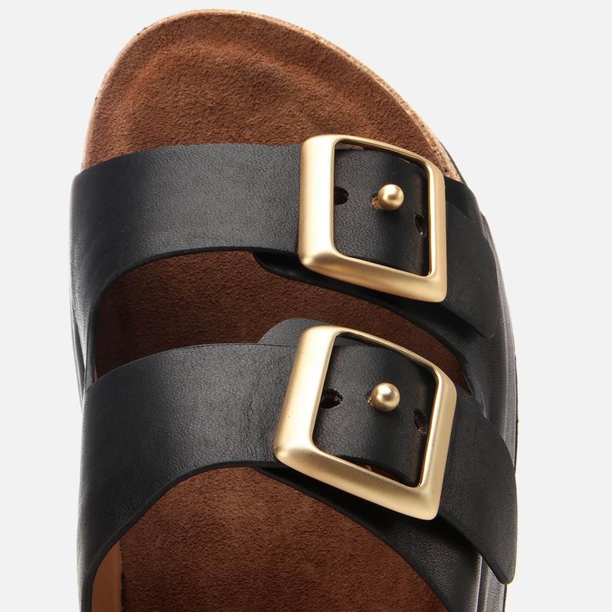 Kadın Deri Siyah Kemerli Yüksek Tabanlı Düz Terlik