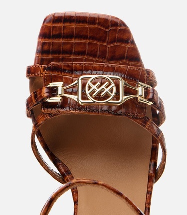  Kadın Deri Taba Kroko Desenli Topuklu Sandalet