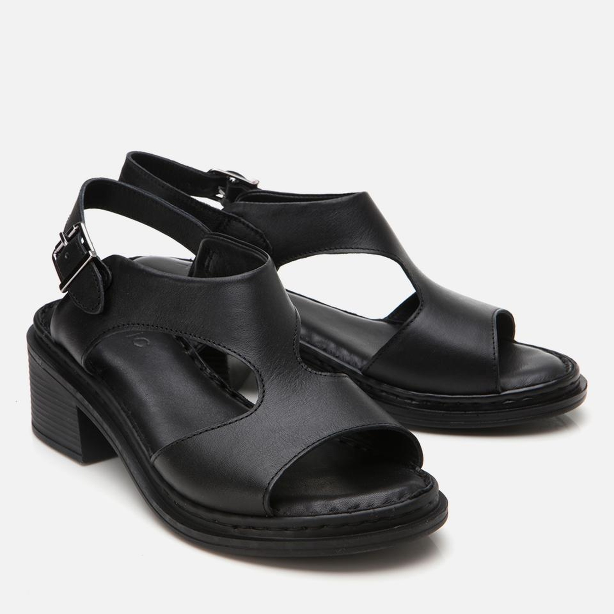 Kadın Deri Siyah Kemerli Rahat Topuklu Sandalet