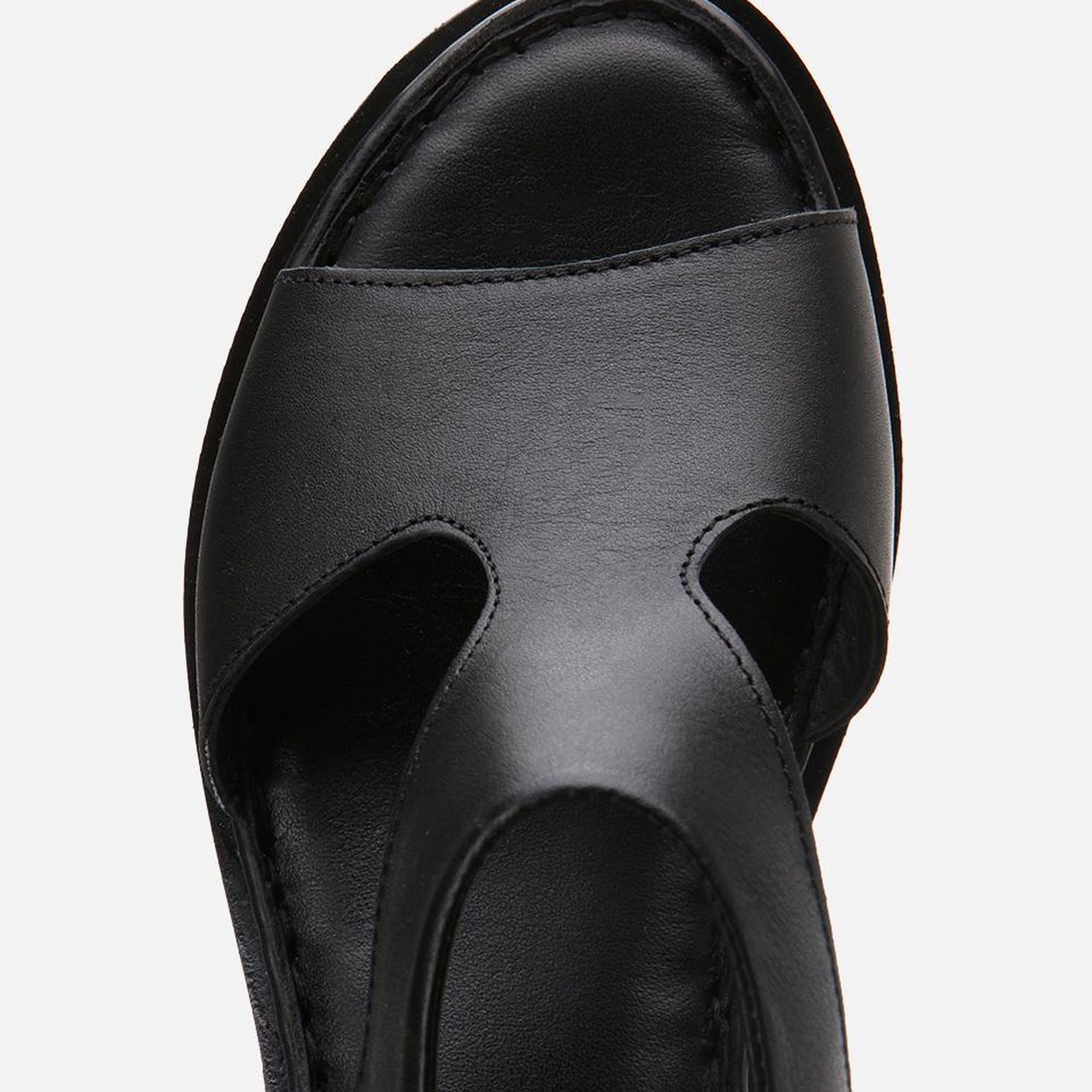 Kadın Deri Siyah Kemerli Rahat Topuklu Sandalet