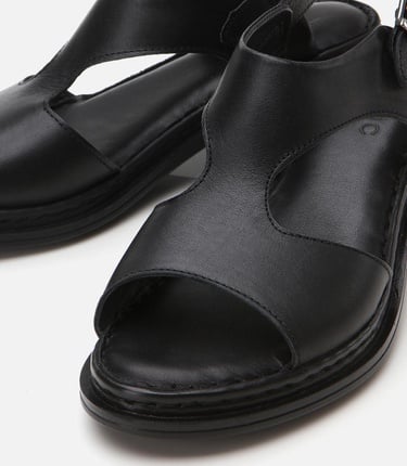  Kadın Deri Siyah Kemerli Rahat Topuklu Sandalet