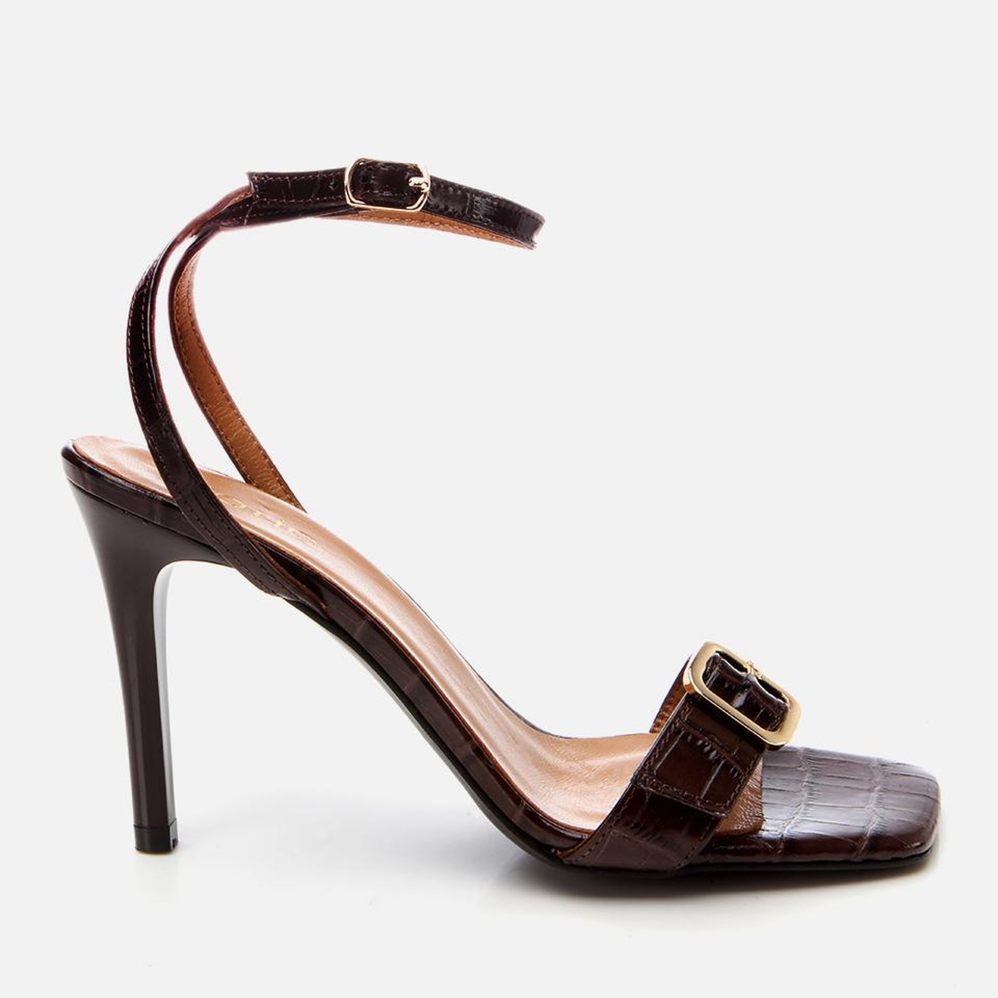 Kadın Deri Kahverengi Kemerli Topuklu Sandalet