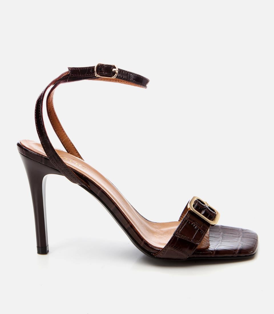  Kadın Deri Kahverengi Kemerli Topuklu Sandalet