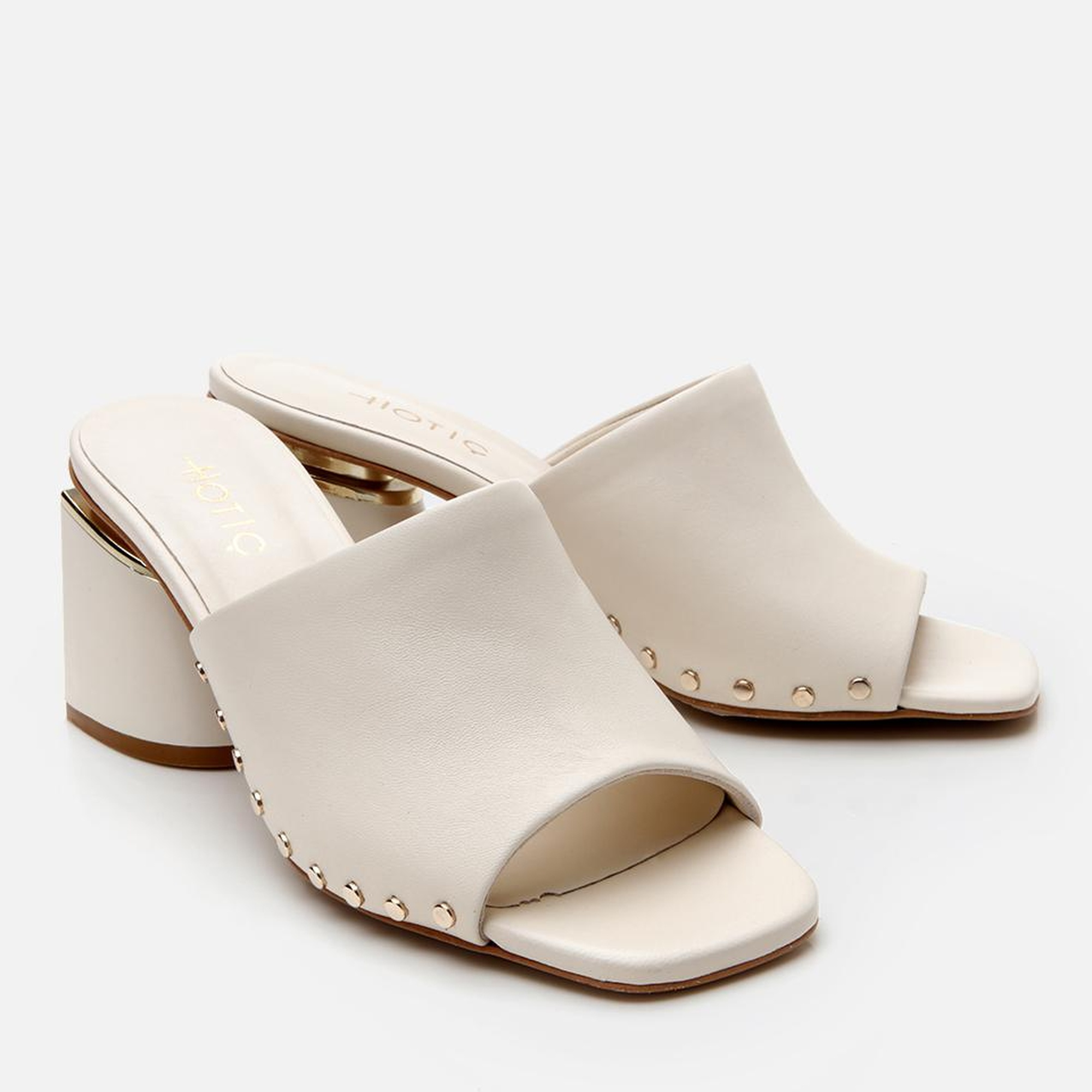 Kadın Deri Ekru Topuklu Terlik