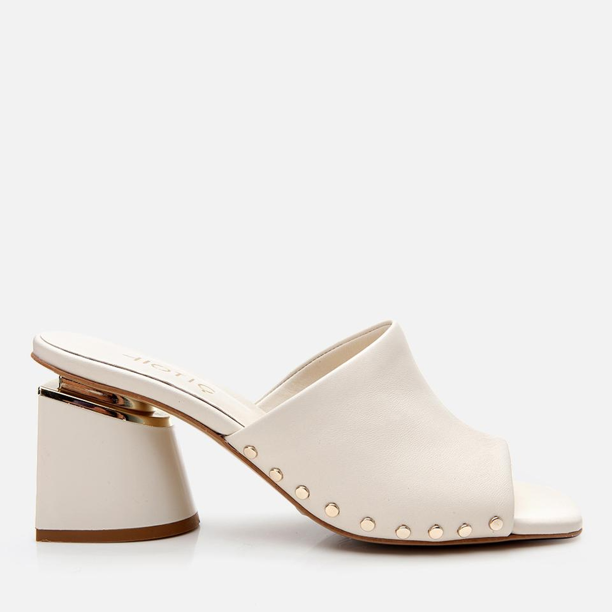 Kadın Deri Ekru Topuklu Terlik