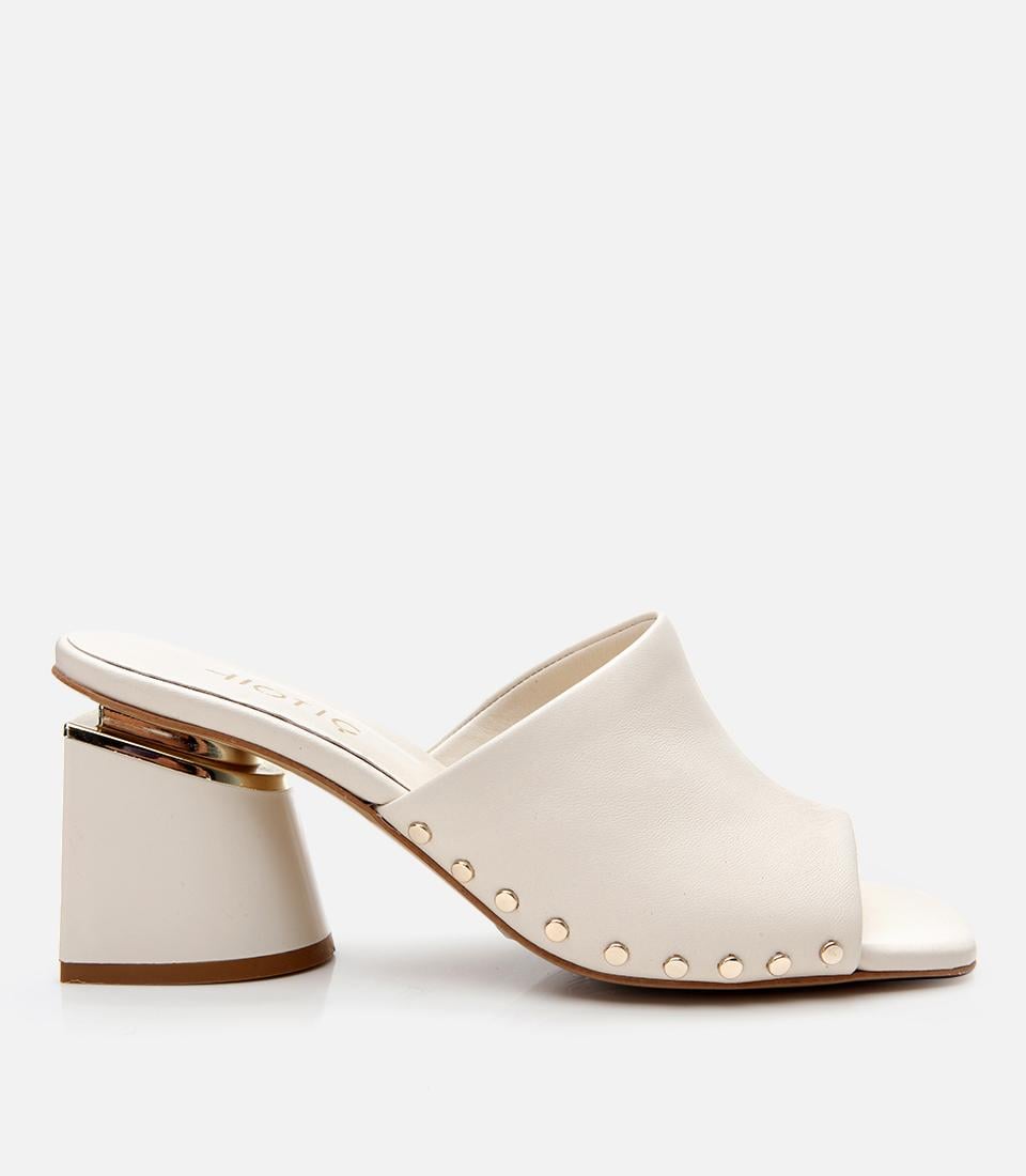  Kadın Deri Ekru Topuklu Terlik