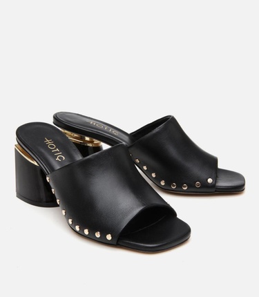  Kadın Deri Siyah Topuklu Terlik