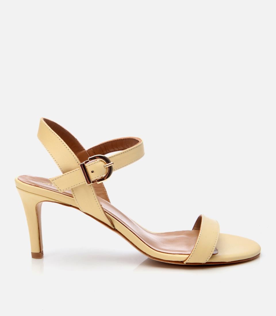  Kadın Deri Sarı Kemerli Topuklu Sandalet
