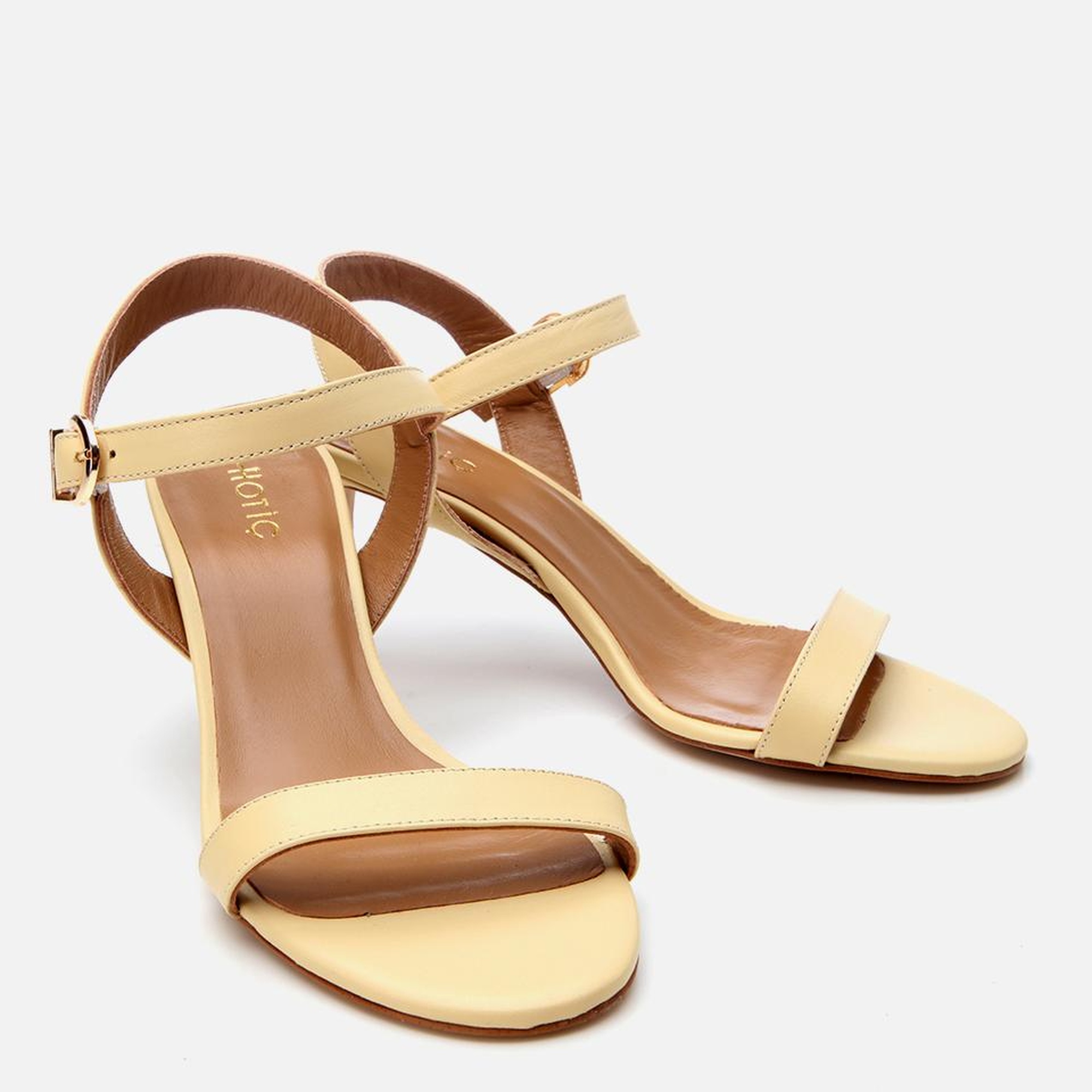 Kadın Deri Sarı Kemerli Topuklu Sandalet