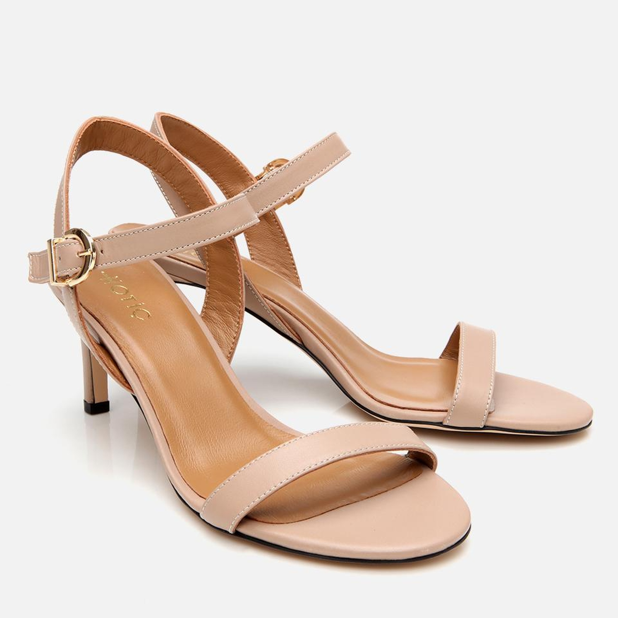 Kadın Deri Bej Kemerli Topuklu Sandalet
