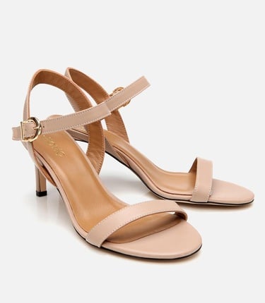  Kadın Deri Bej Kemerli Topuklu Sandalet
