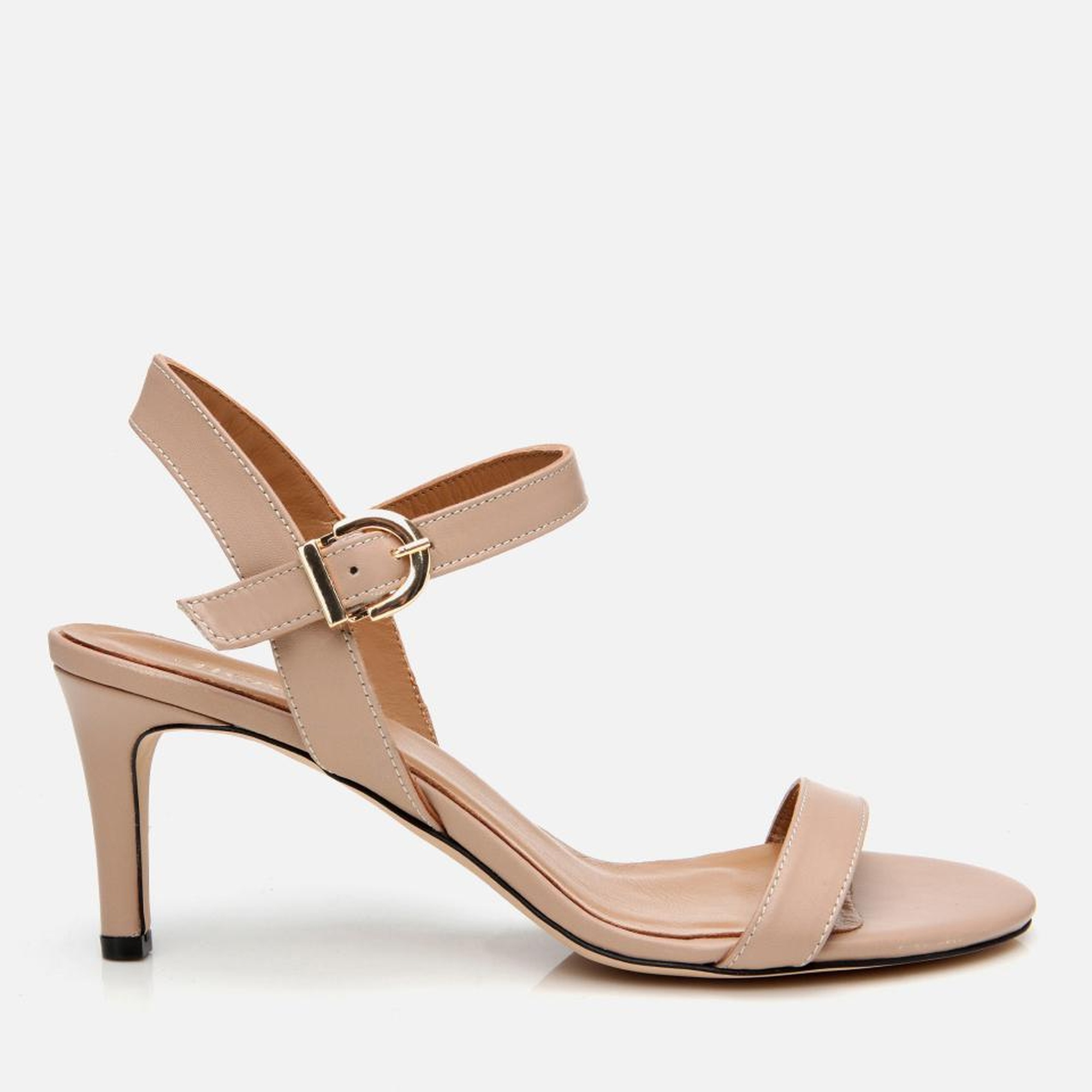 Kadın Deri Bej Kemerli Topuklu Sandalet