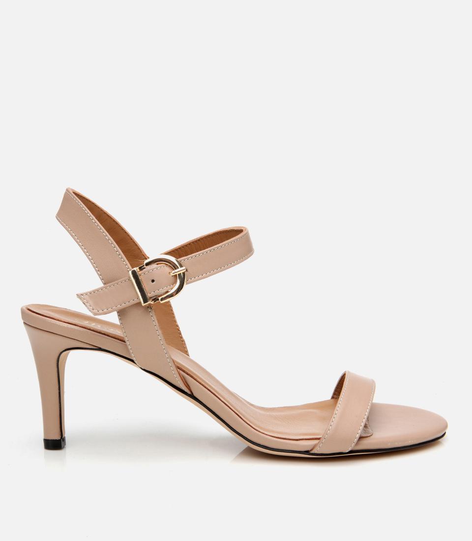  Kadın Deri Bej Kemerli Topuklu Sandalet