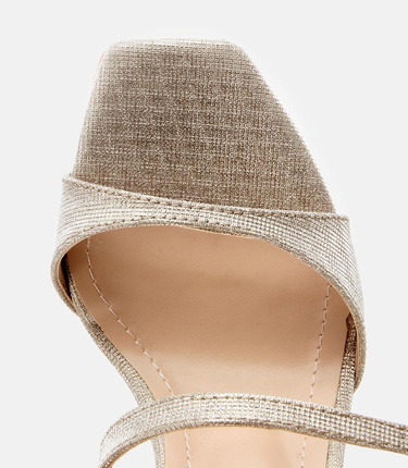  Kadın Gold Simli Abiye Topuklu Sandalet