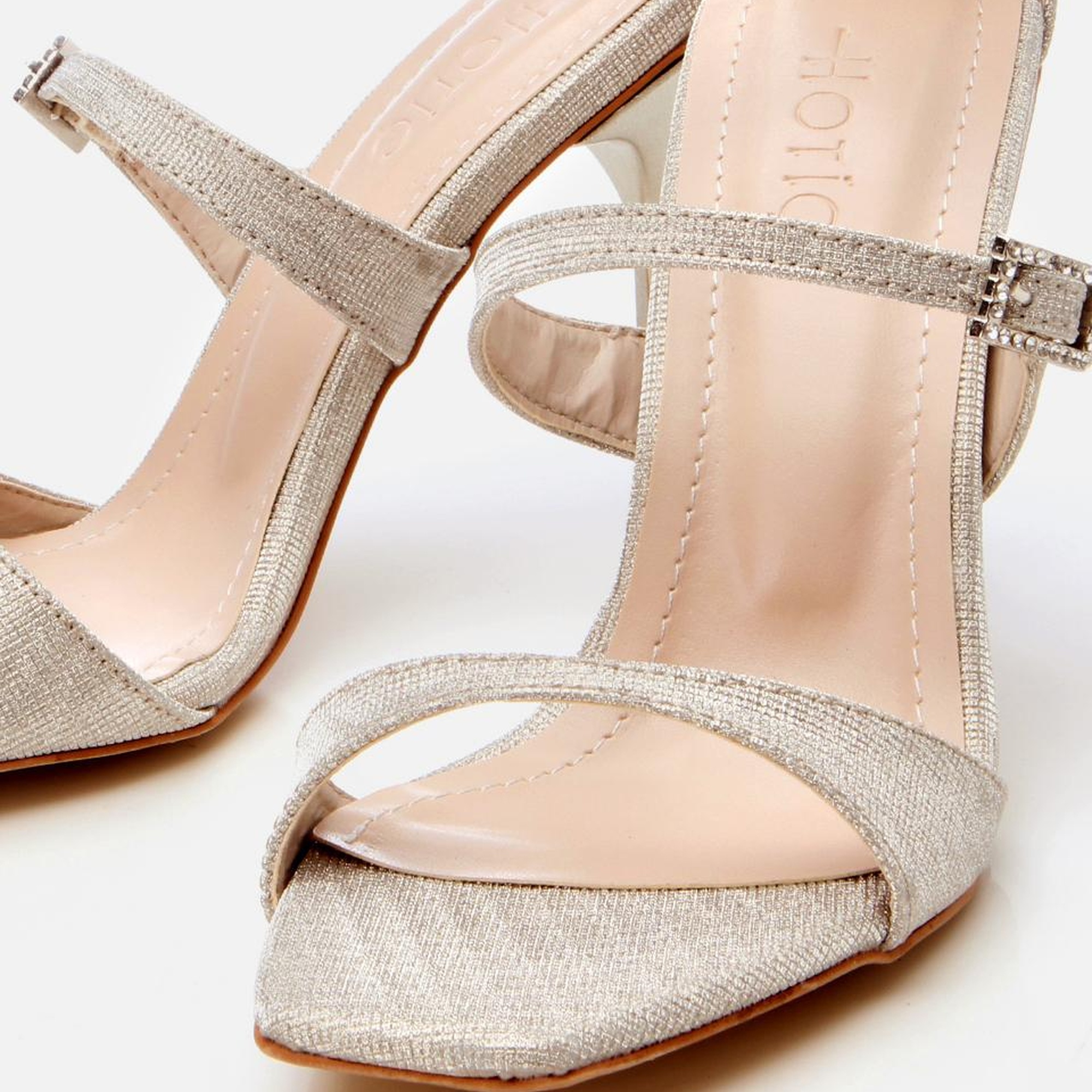 Kadın Gold Simli Abiye Topuklu Sandalet