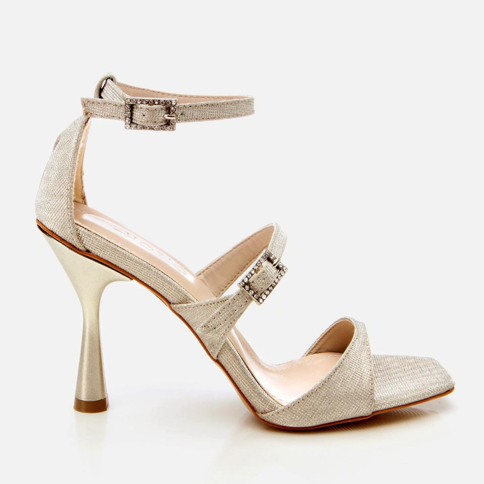 Kadın Gold Simli Abiye Topuklu Sandalet