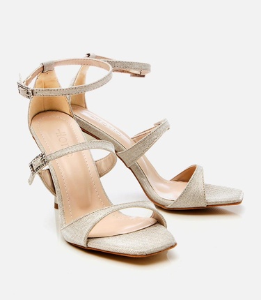  Kadın Gold Simli Abiye Topuklu Sandalet