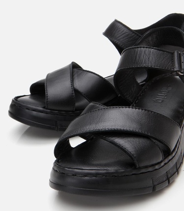  Kadın Deri Siyah Ayarlanabilir Comfort Sandalet