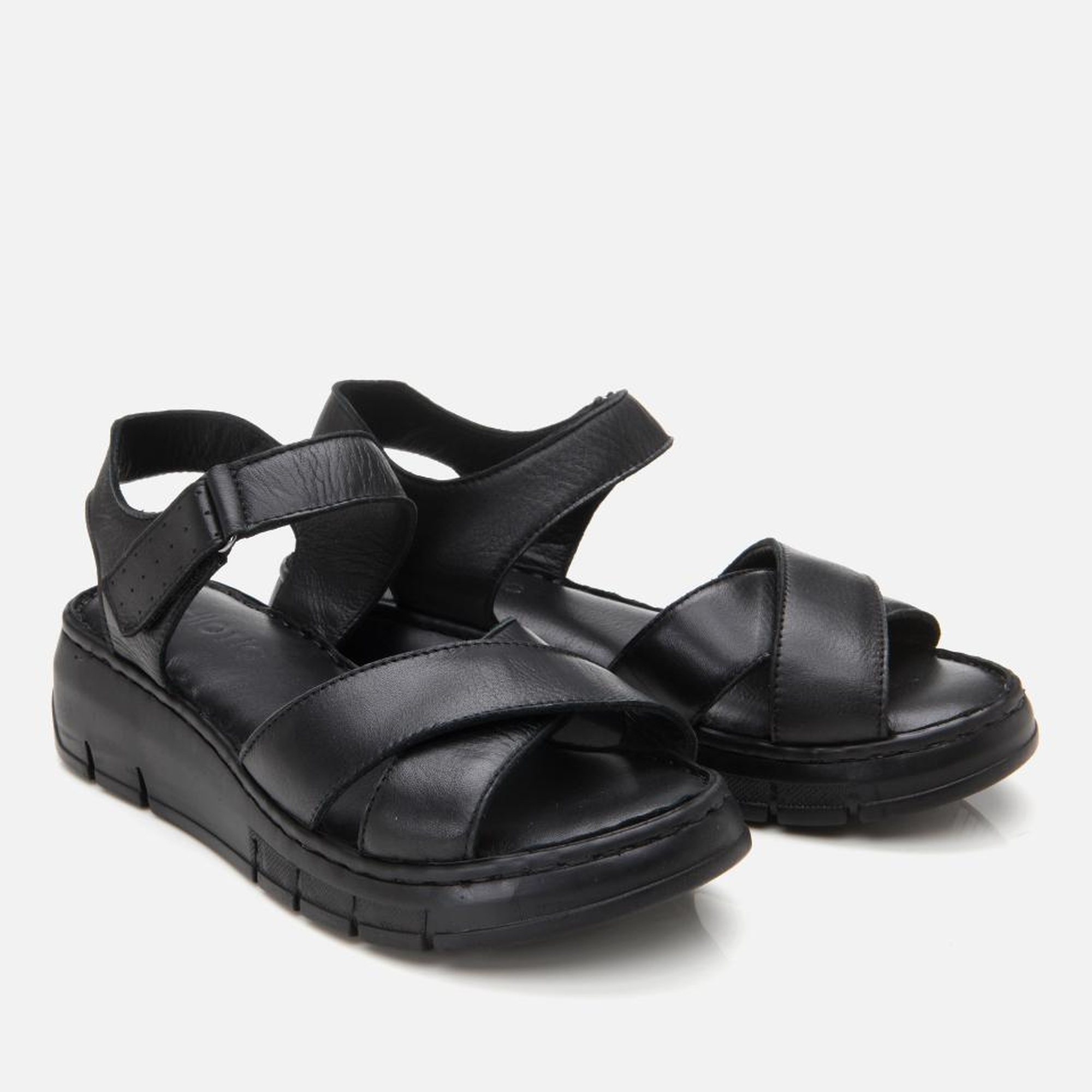 Kadın Deri Siyah Ayarlanabilir Comfort Sandalet