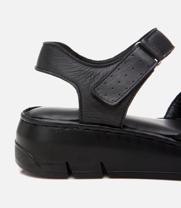  Kadın Deri Siyah Ayarlanabilir Comfort Sandalet