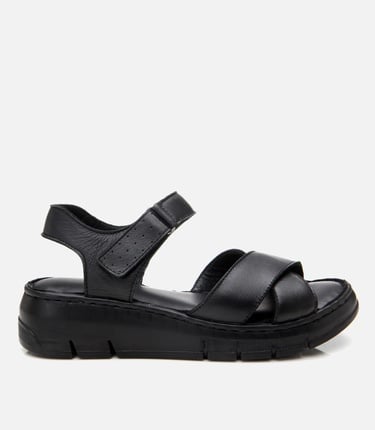  Kadın Deri Siyah Ayarlanabilir Comfort Sandalet