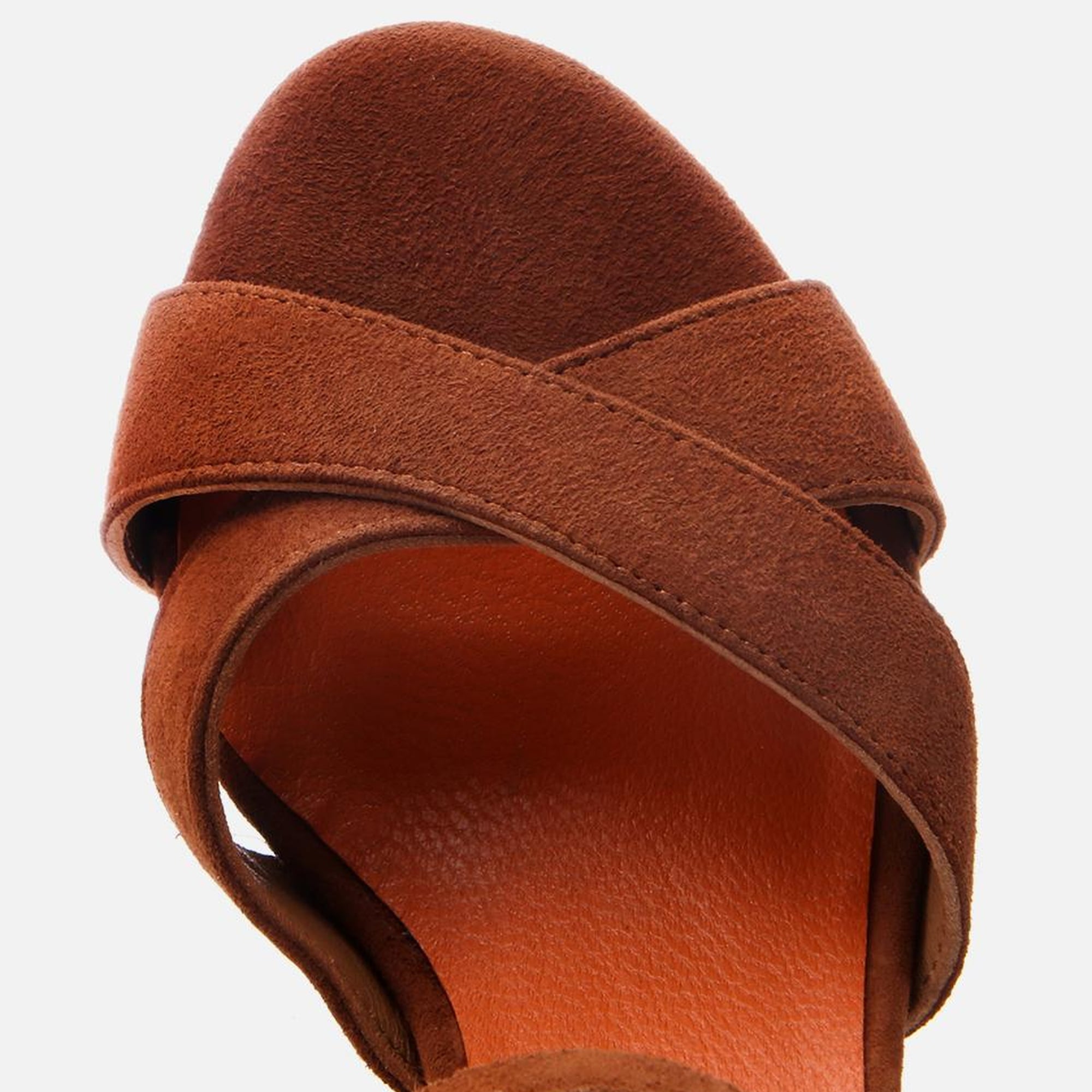 Kadın Süet Deri Taba Kemerli Kalın Topuklu Sandalet