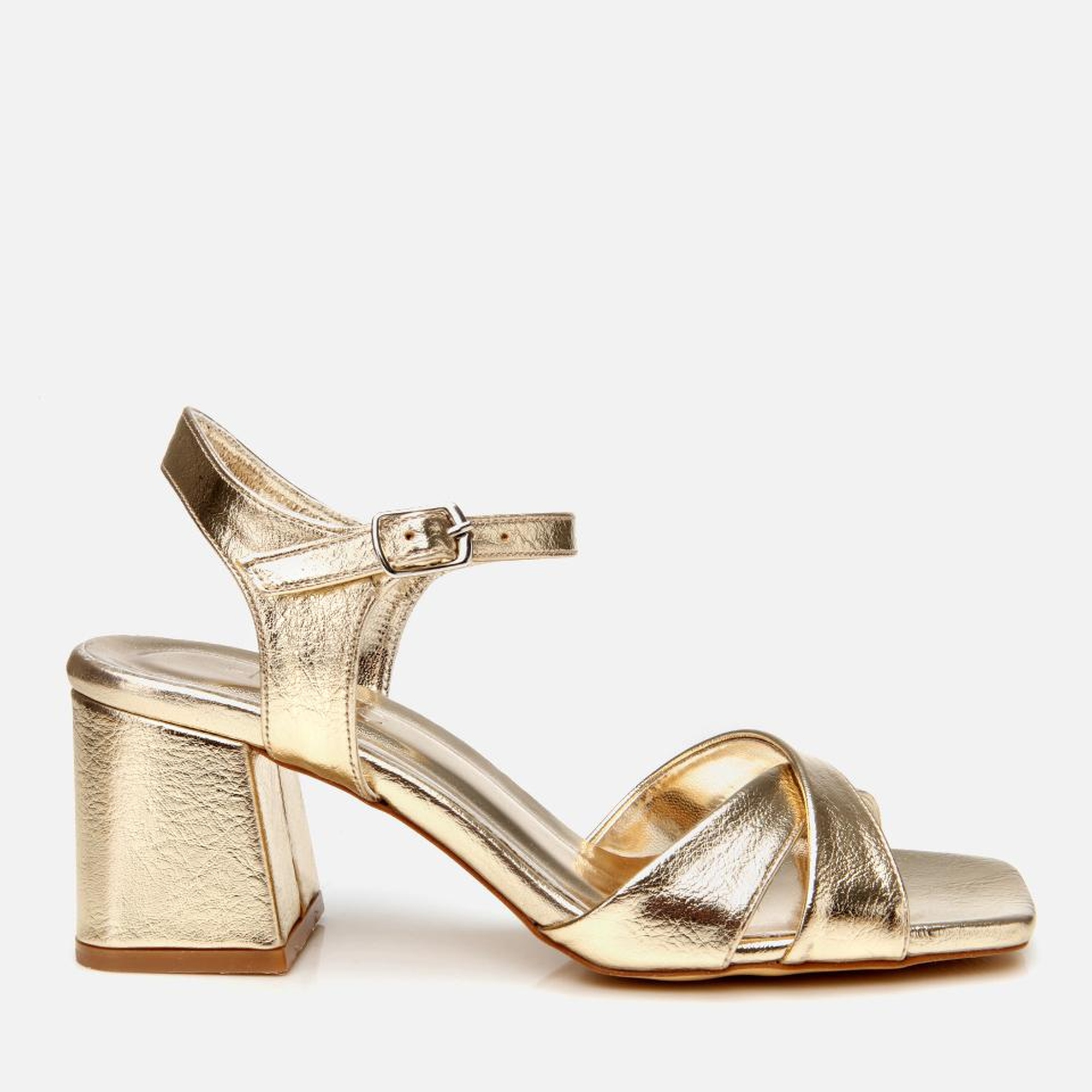 Kadın Gold Abiye Kalın Topuklu Sandalet