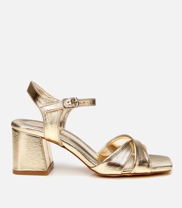  Kadın Gold Abiye Kalın Topuklu Sandalet