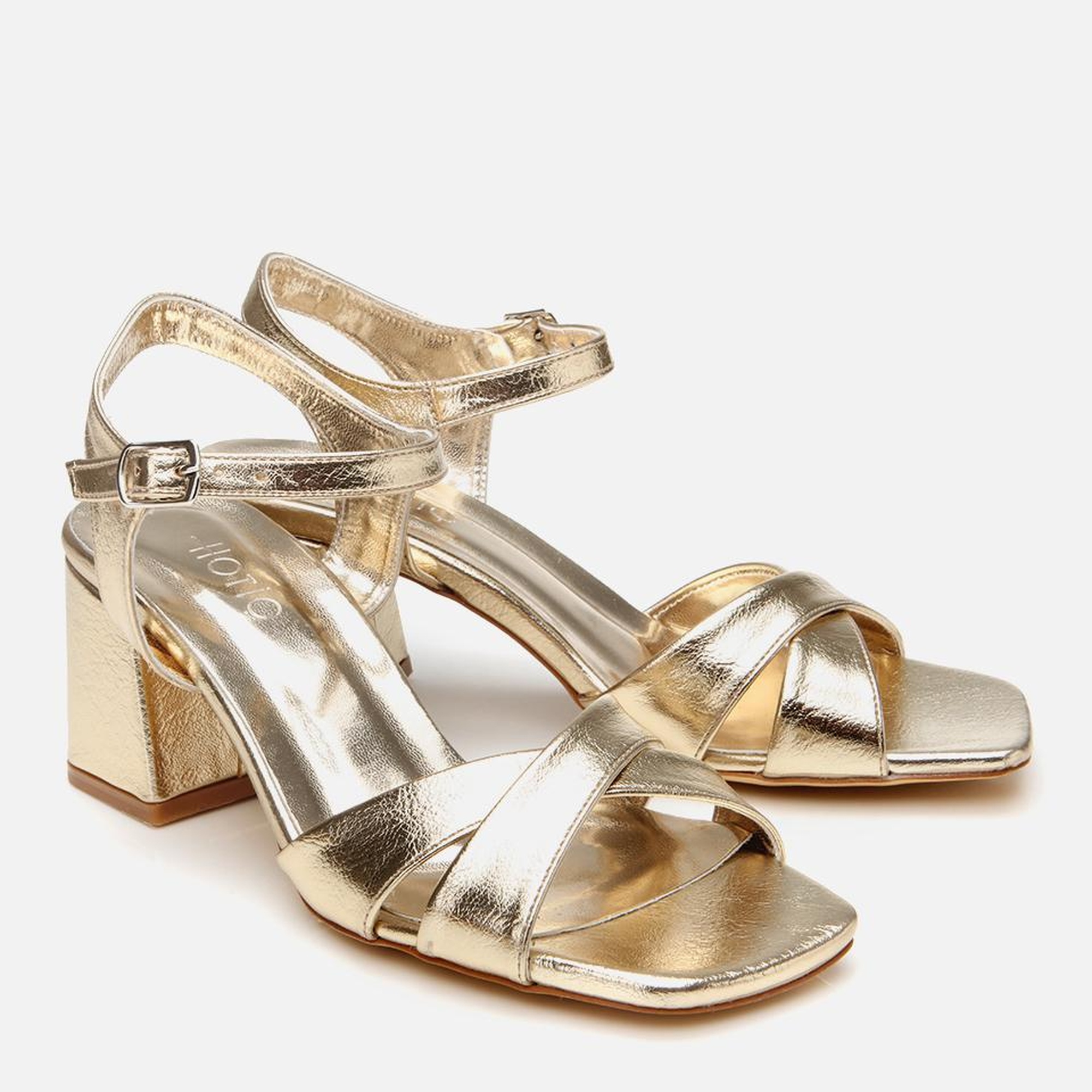 Kadın Gold Abiye Kalın Topuklu Sandalet