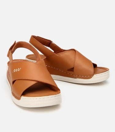  Kadın Deri Taba Ayarlanabilir Comfort Sandalet
