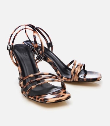  Kadın Taba Leopar Desenli Topuklu Sandalet