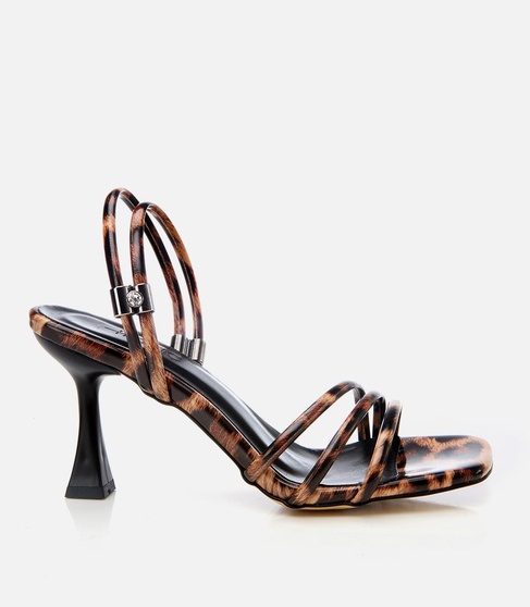  Kadın Taba Leopar Desenli Topuklu Sandalet