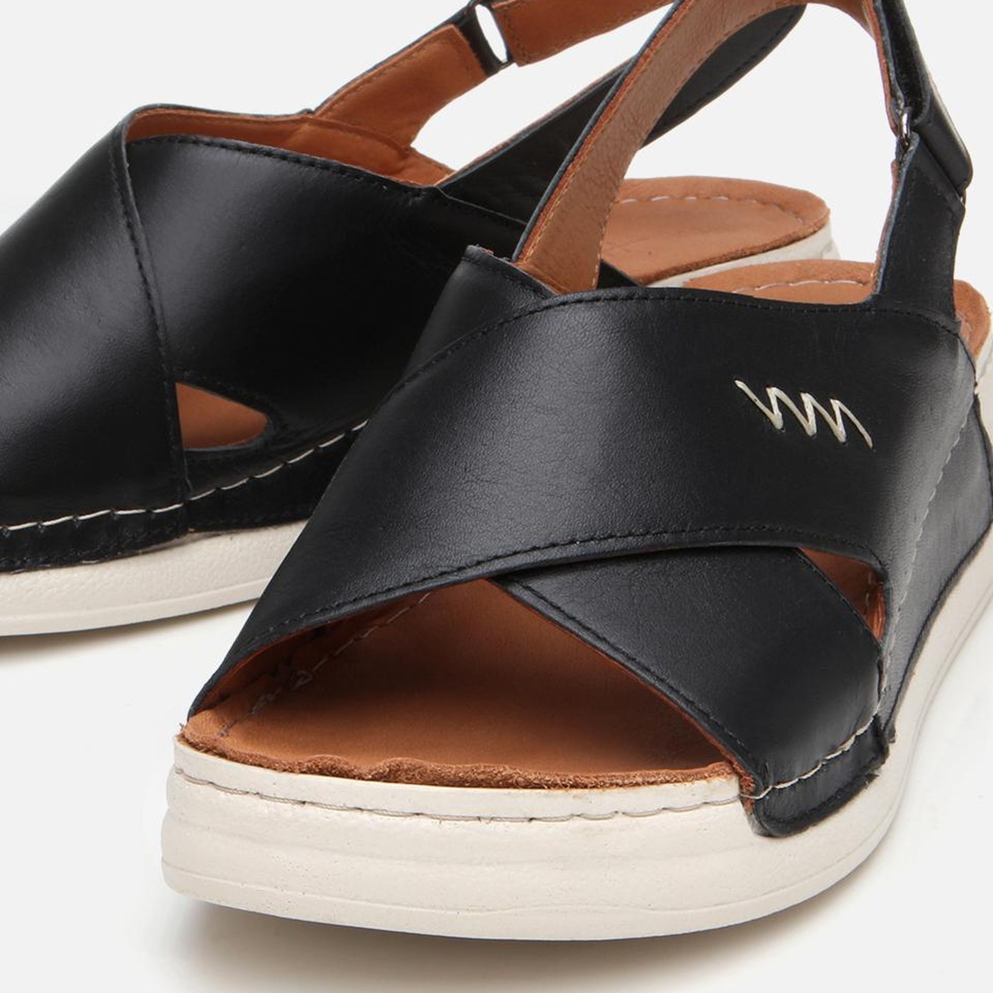 Kadın Deri Siyah Ayarlanabilir Comfort Sandalet