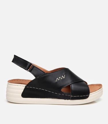  Kadın Deri Siyah Ayarlanabilir Comfort Sandalet
