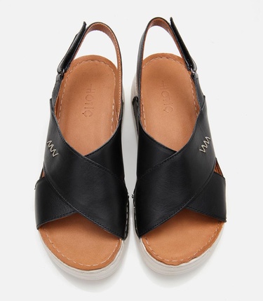  Kadın Deri Siyah Ayarlanabilir Comfort Sandalet