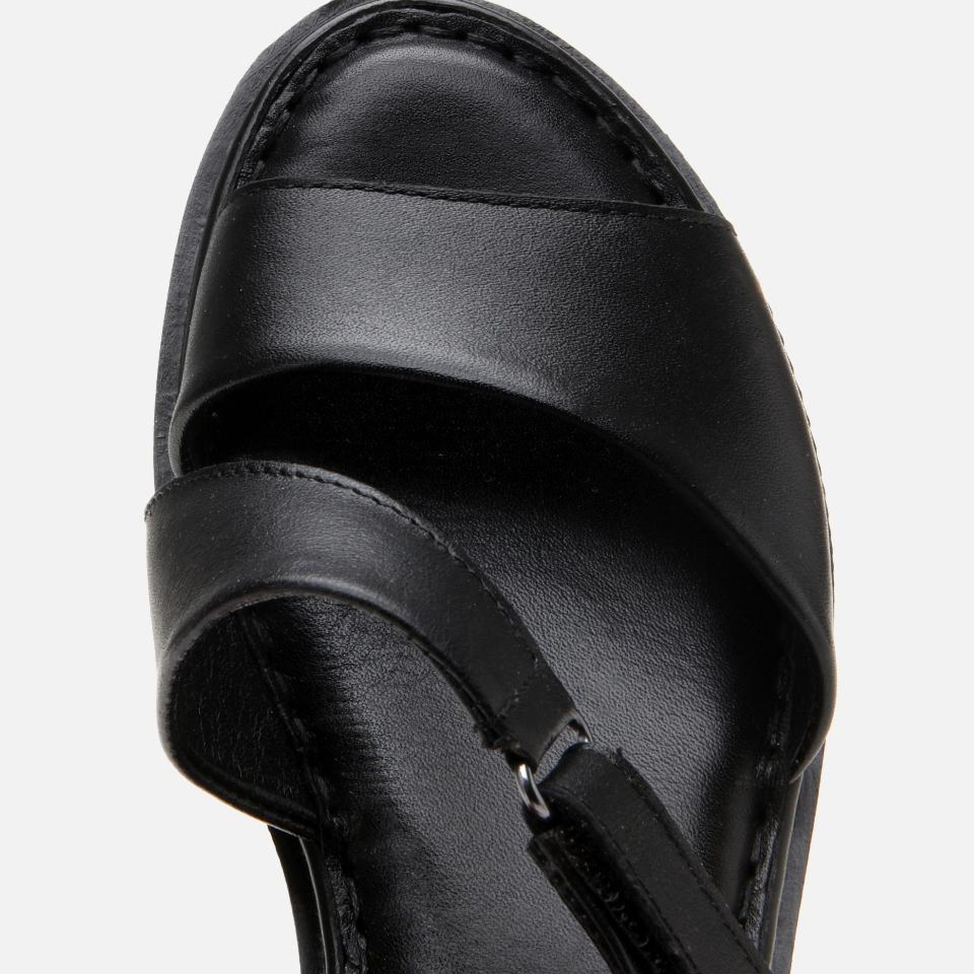 Kadın Deri Siyah Ayarlanabilir Rahat Topuklu Sandalet