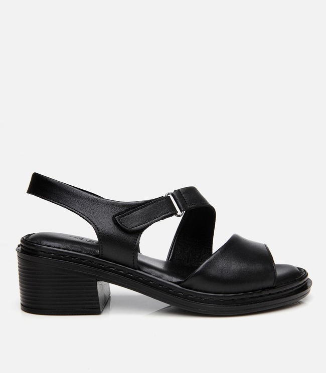  Kadın Deri Siyah Ayarlanabilir Rahat Topuklu Sandalet