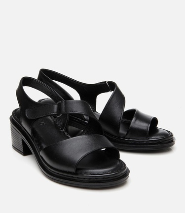  Kadın Deri Siyah Ayarlanabilir Rahat Topuklu Sandalet
