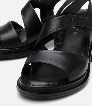  Kadın Deri Siyah Ayarlanabilir Rahat Topuklu Sandalet