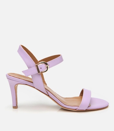  Kadın Deri Mor Kemerli Topuklu Sandalet
