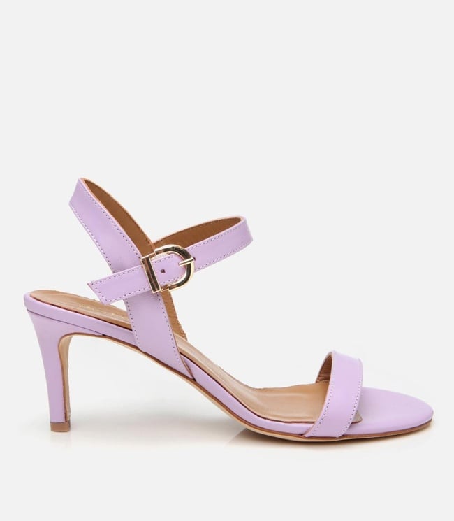  Kadın Deri Mor Kemerli Topuklu Sandalet