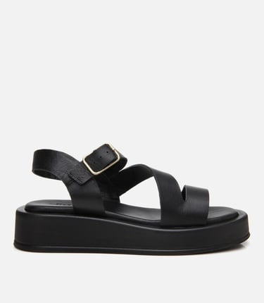  Kadın Deri Siyah Ayarlanabilir Düz Sandalet