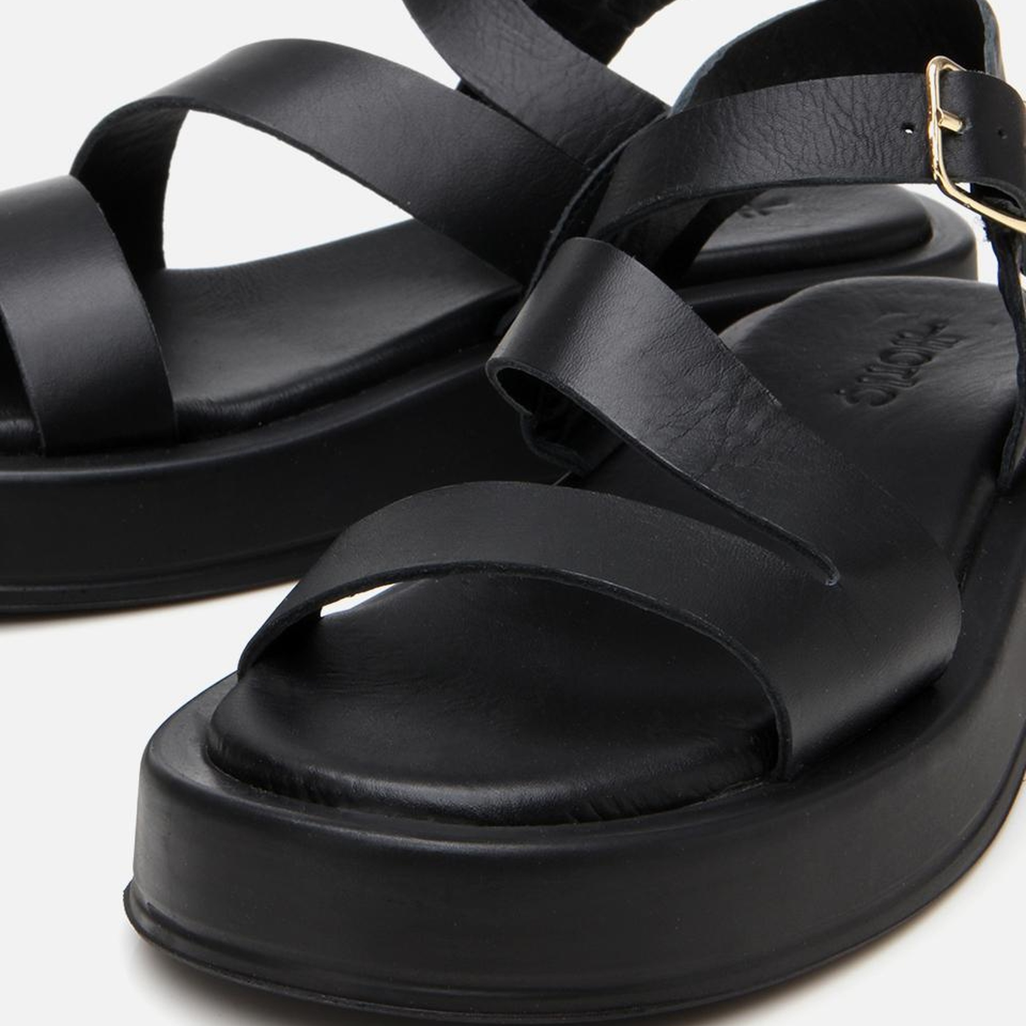 Kadın Deri Siyah Ayarlanabilir Düz Sandalet