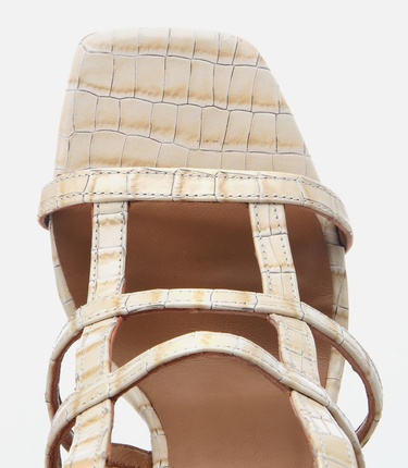  Kadın Deri Bej Kroko Desenli Topuklu Sandalet