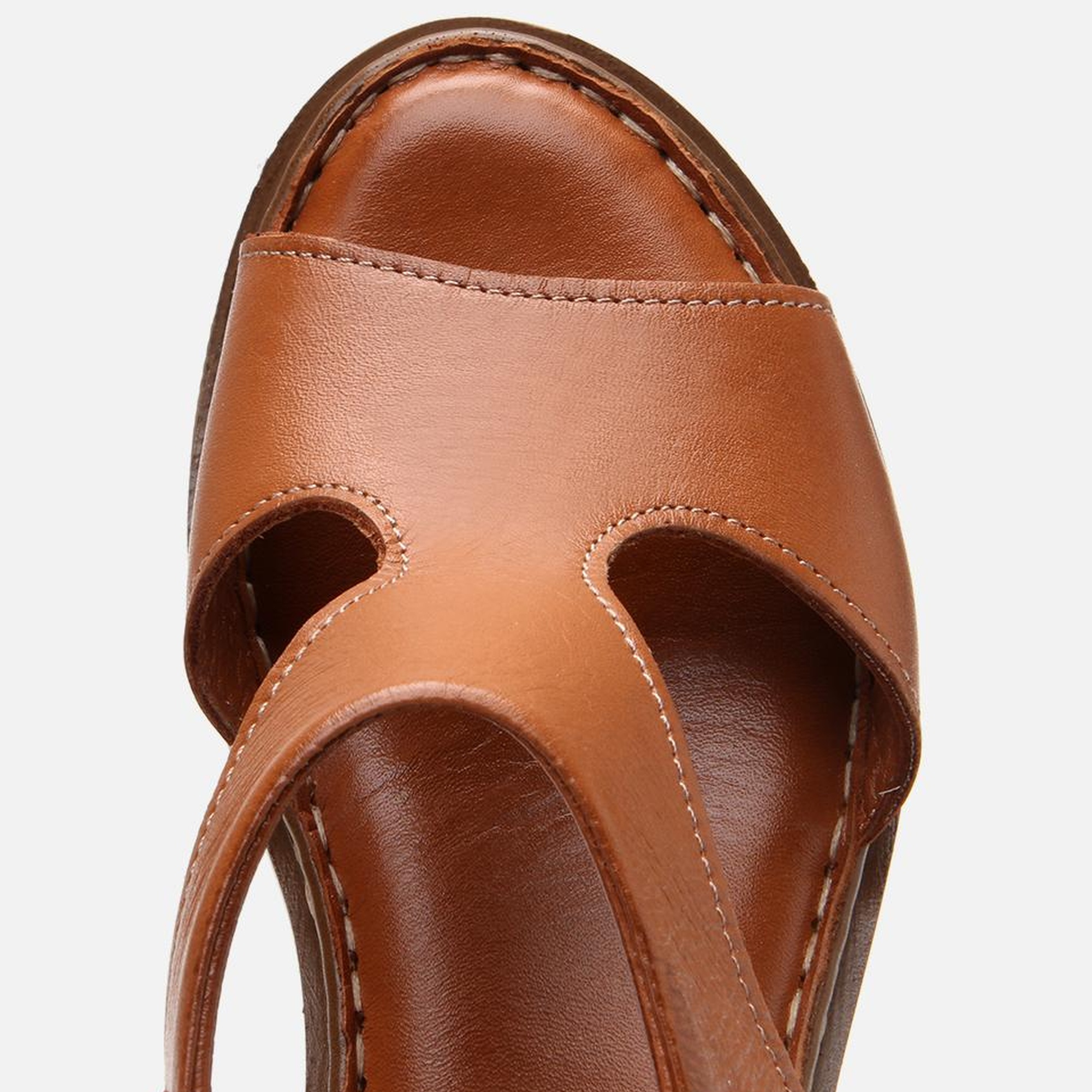 Kadın Deri Taba Kemerli Rahat Topuklu Sandalet