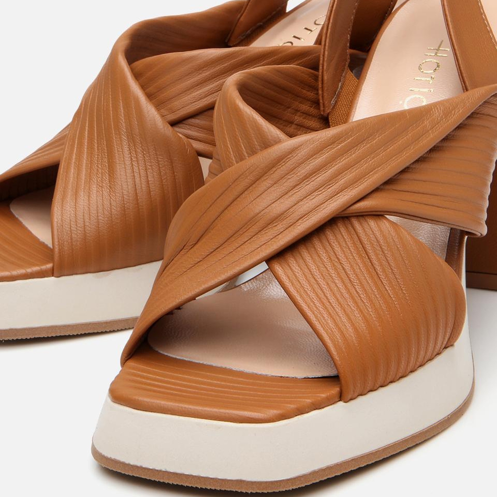 Kadın Deri Taba Kalın Topuklu Sandalet