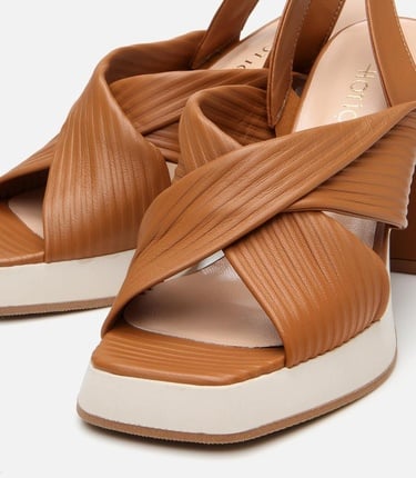  Kadın Deri Taba Kalın Topuklu Sandalet